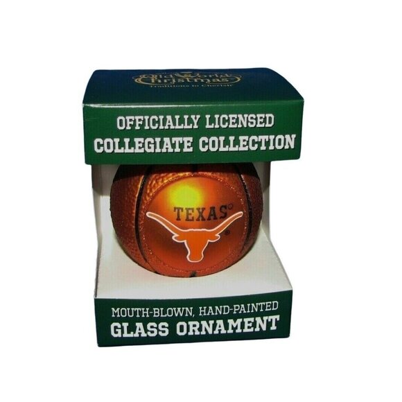 Texas Longhorns Collegiate Licensed Christmas Tree Glass Basketball Ornament - Picture 1 of 1